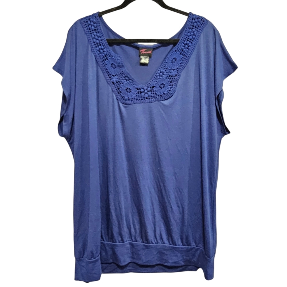 Torrid Blue Crochet V-neck Sleeveless Blouse Size 3XL